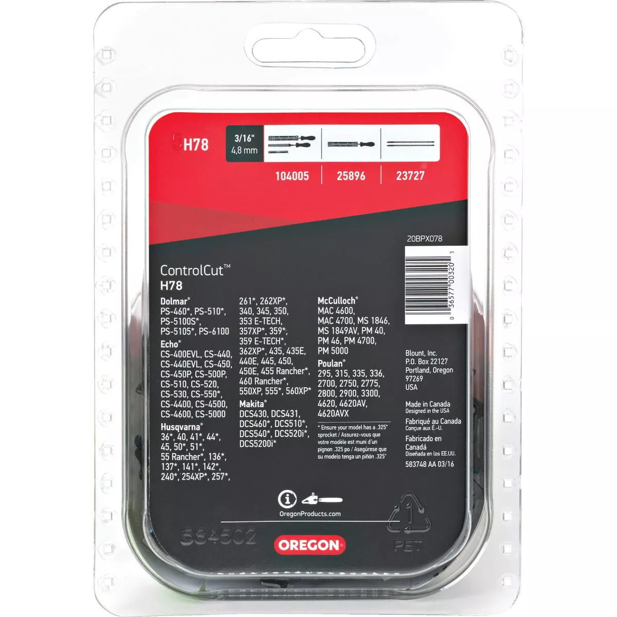 Oregon H78 ControlCut Saw Chain for 20 in. Bar - 78 Drive Links - fits Husqvarna, Jonsered and More - photo 7