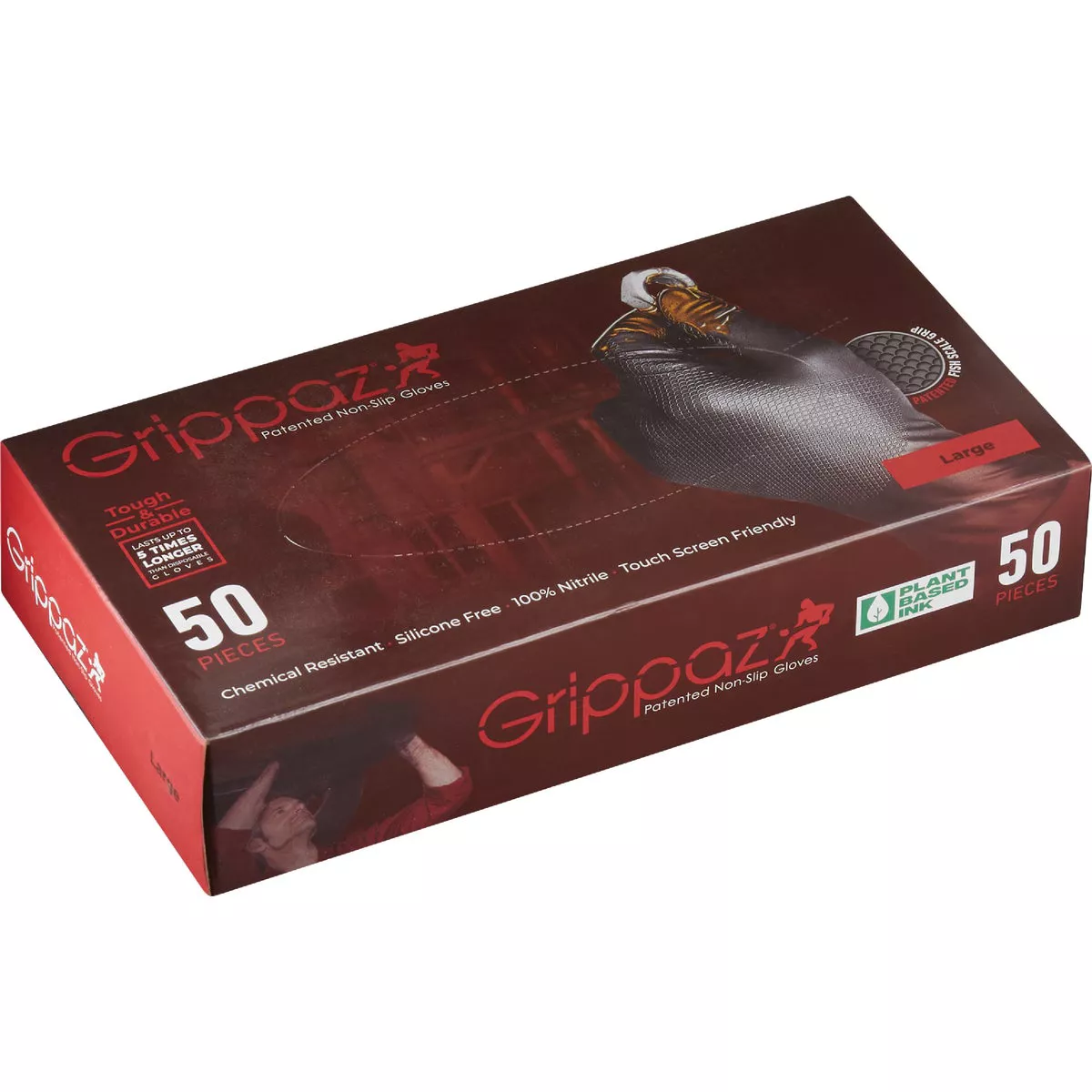Grippaz Large Black Nitrile Fish Scale Texture Disposable Gloves (50-Pack) - photo 2
