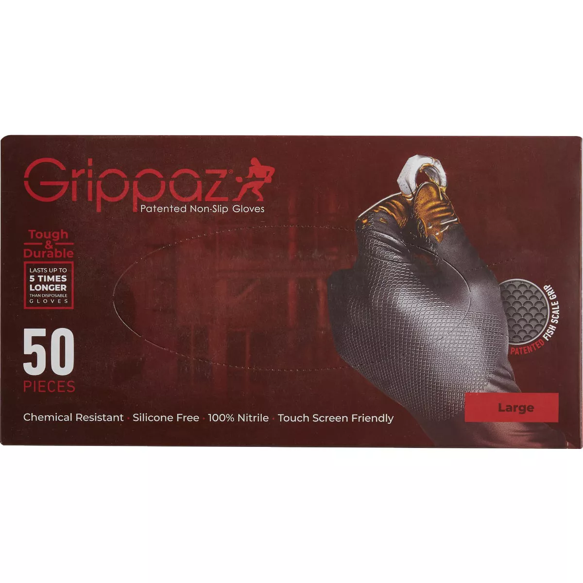 Grippaz Large Black Nitrile Fish Scale Texture Disposable Gloves (50-Pack) - photo 3
