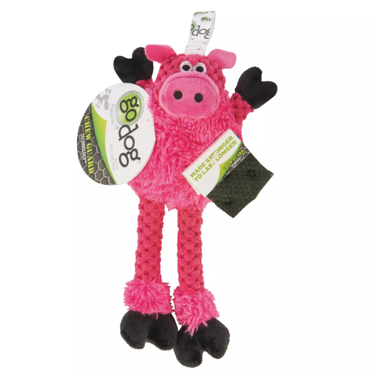goDog Checkers Pink Skinny Pig Squeaky Plush Dog Toy