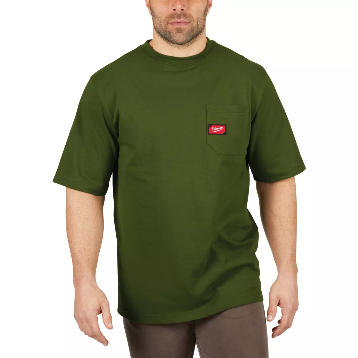 Milwaukee Small Olive Green Short Sleeve Men's Heavy-Duty Pocket T-Shirt