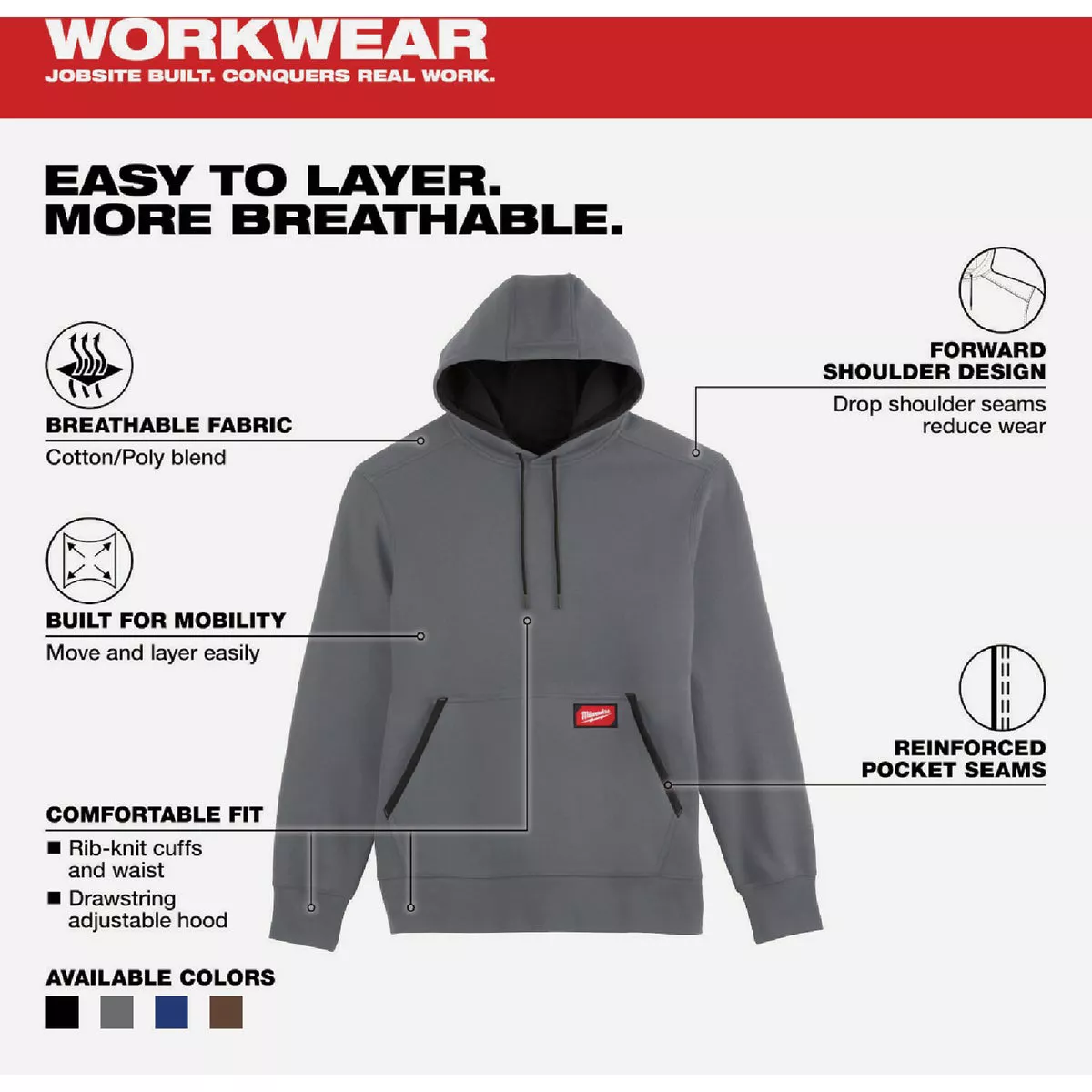 Milwaukee FREEFLEX Medium Gray Midweight Pullover Hooded Sweatshirt - photo 6