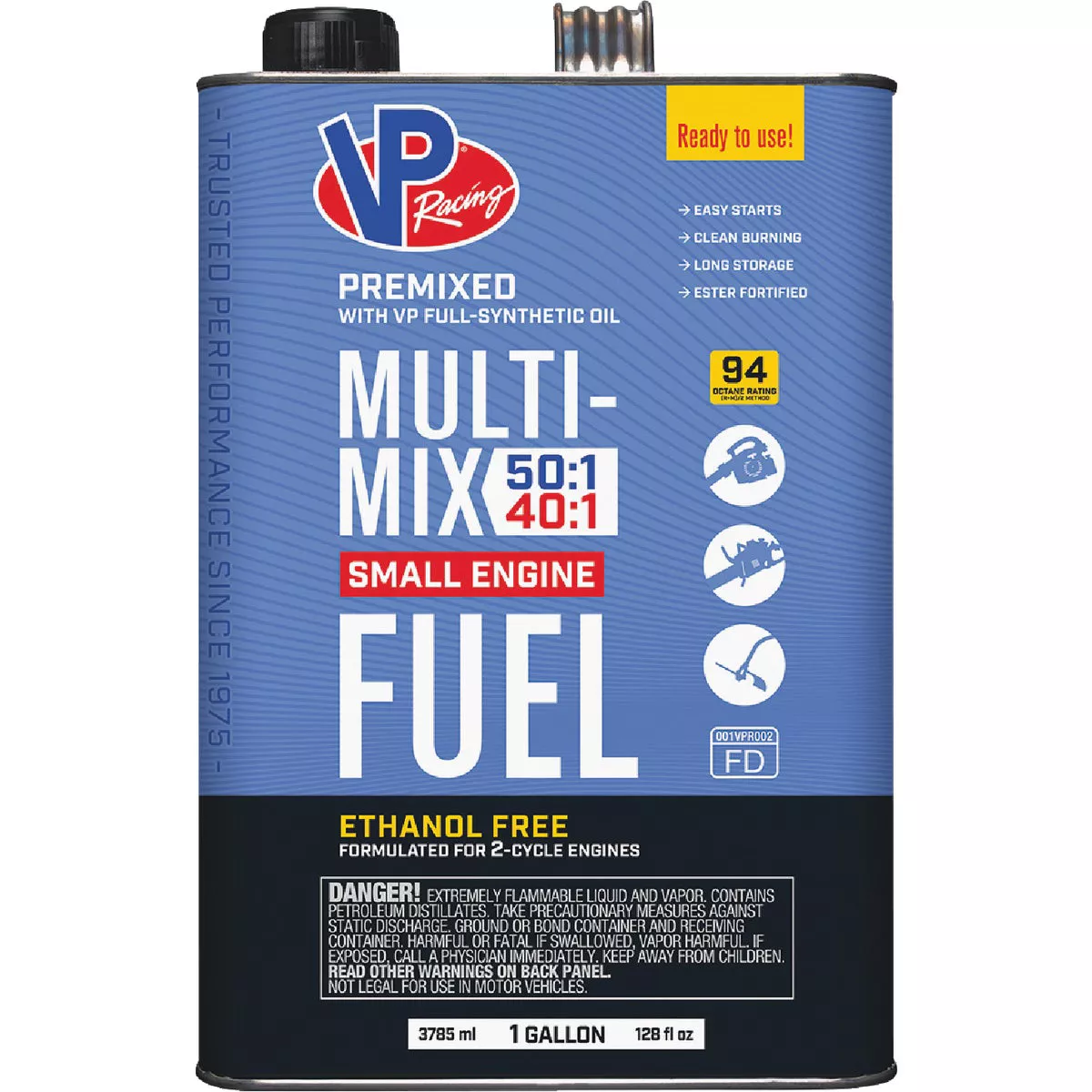 VP Racing Fuels Gal. 40:1/50:1 Ethanol-Free Multi-Mix Gas & Oil Pre-Mix