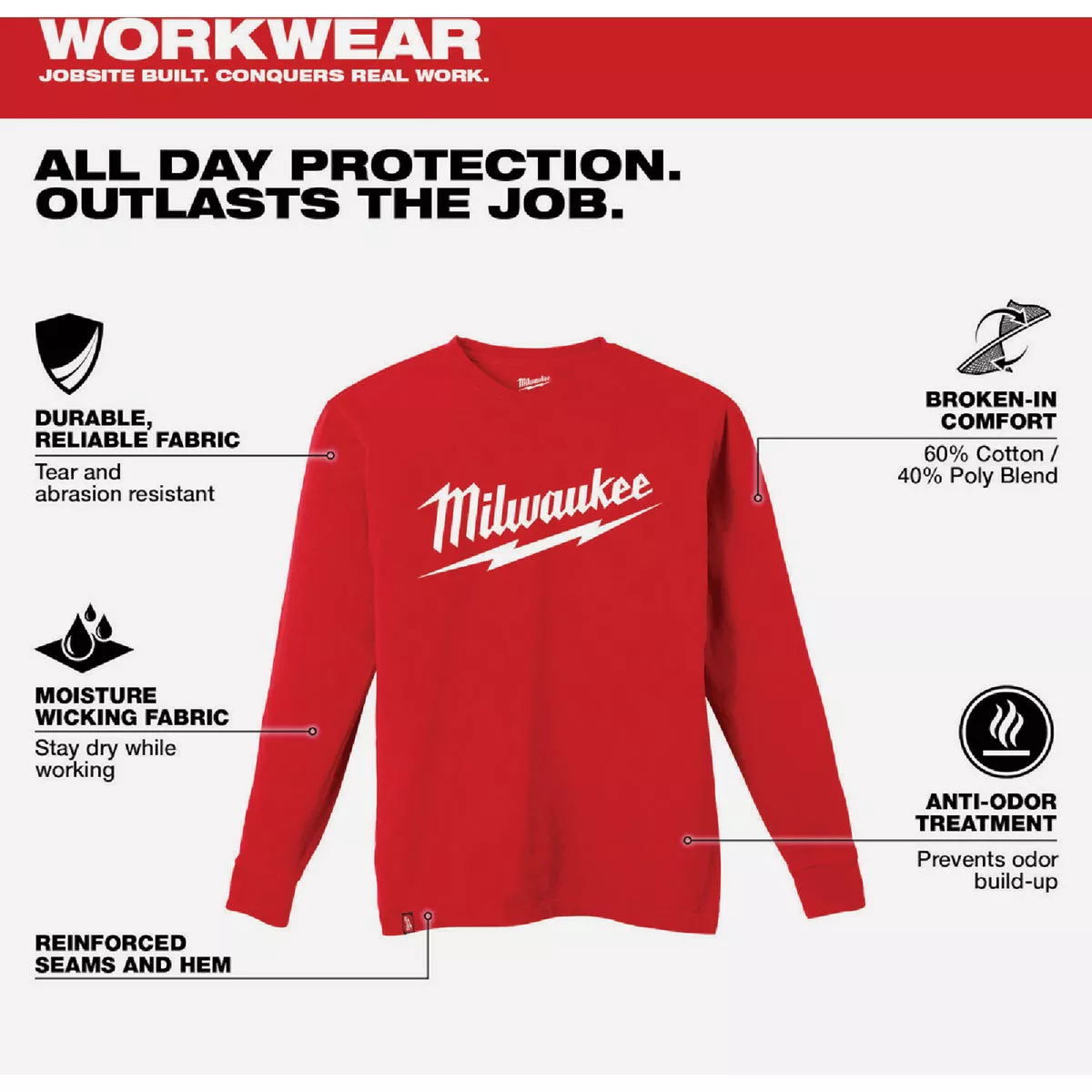 Milwaukee XL Red Long Sleeve Men's Heavy-Duty Shirt - photo 6