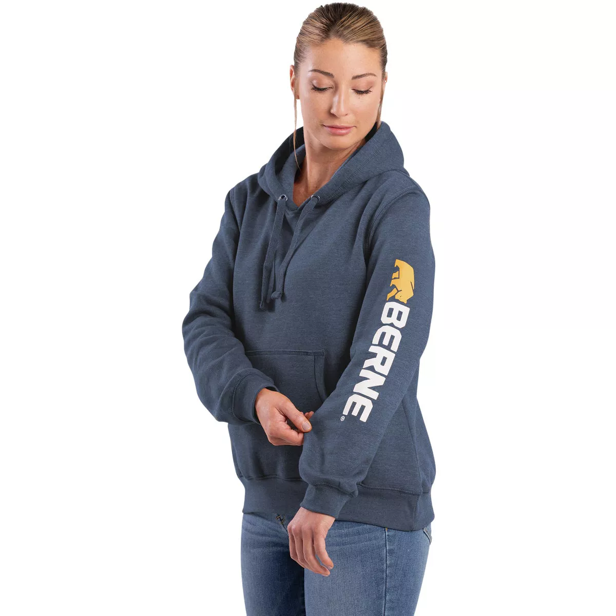 Berne XL Steel Blue Women's Signature Sleeve Pullover Hooded Sweatshirt