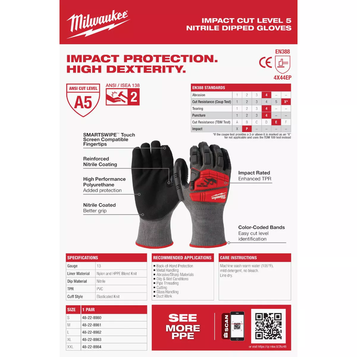 Milwaukee Impact Cut Level 5 Unisex Large Nitrile Dipped Work Gloves - photo 5