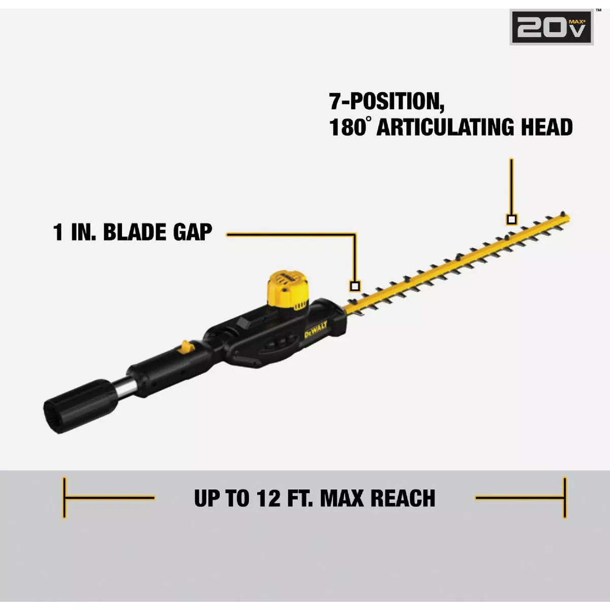 DEWALT 20V MAX Cordless Pole Hedge Trimmer Head (Tool Only) - photo 2