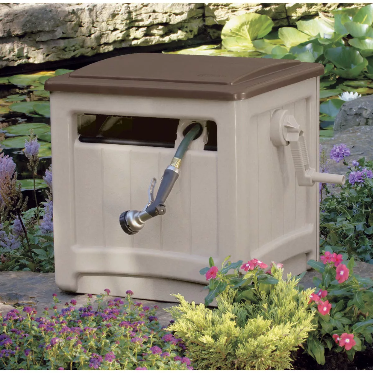 Suncast Smart Trak Hideaway 225 Ft. x 5/8 In. Taupe with Bronze Lid Resin Hose Reel