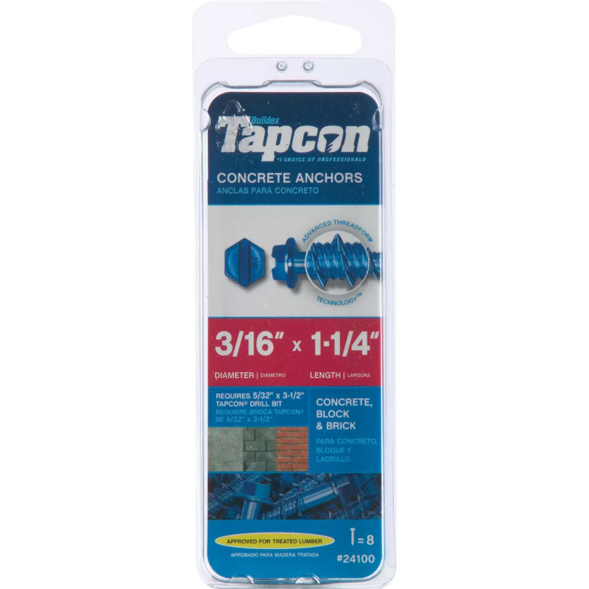 Tapcon 3/16 In. x 1-1/4 In. Slotted Hex Washer Concrete Screw Anchor (8 Ct.) - photo 2