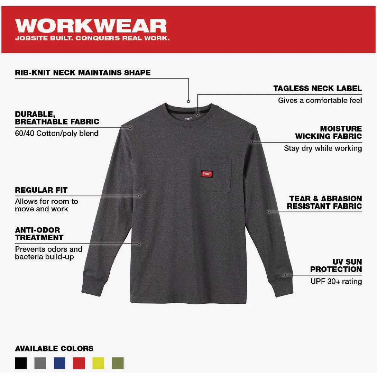 Milwaukee XL Gray Long Sleeve Men's Heavy-Duty Pocket Shirt - photo 2