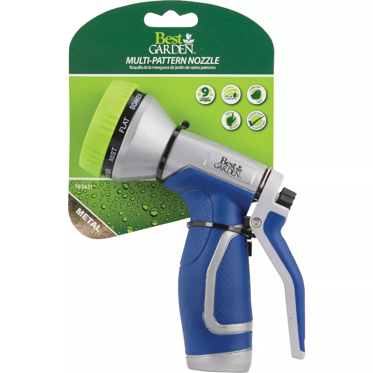 Best Garden Metal 9-Pattern Nozzle, Blue & Gray - photo 2