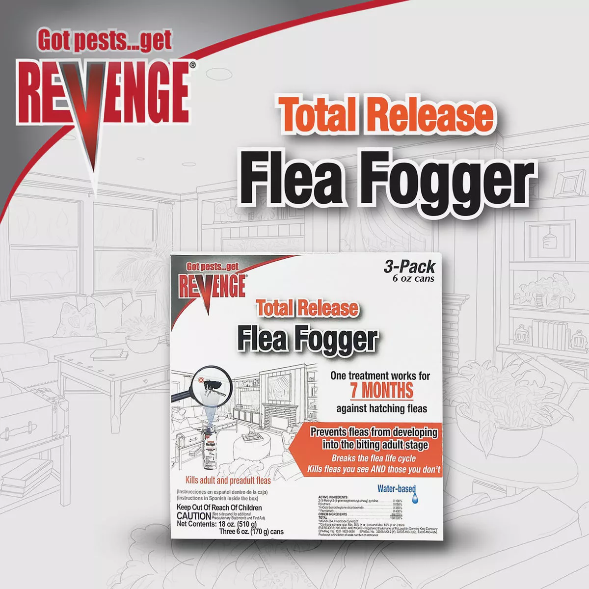 REVENGE Total Release 6 Oz. Indoor Flea Fogger (3-Pack) - photo 2