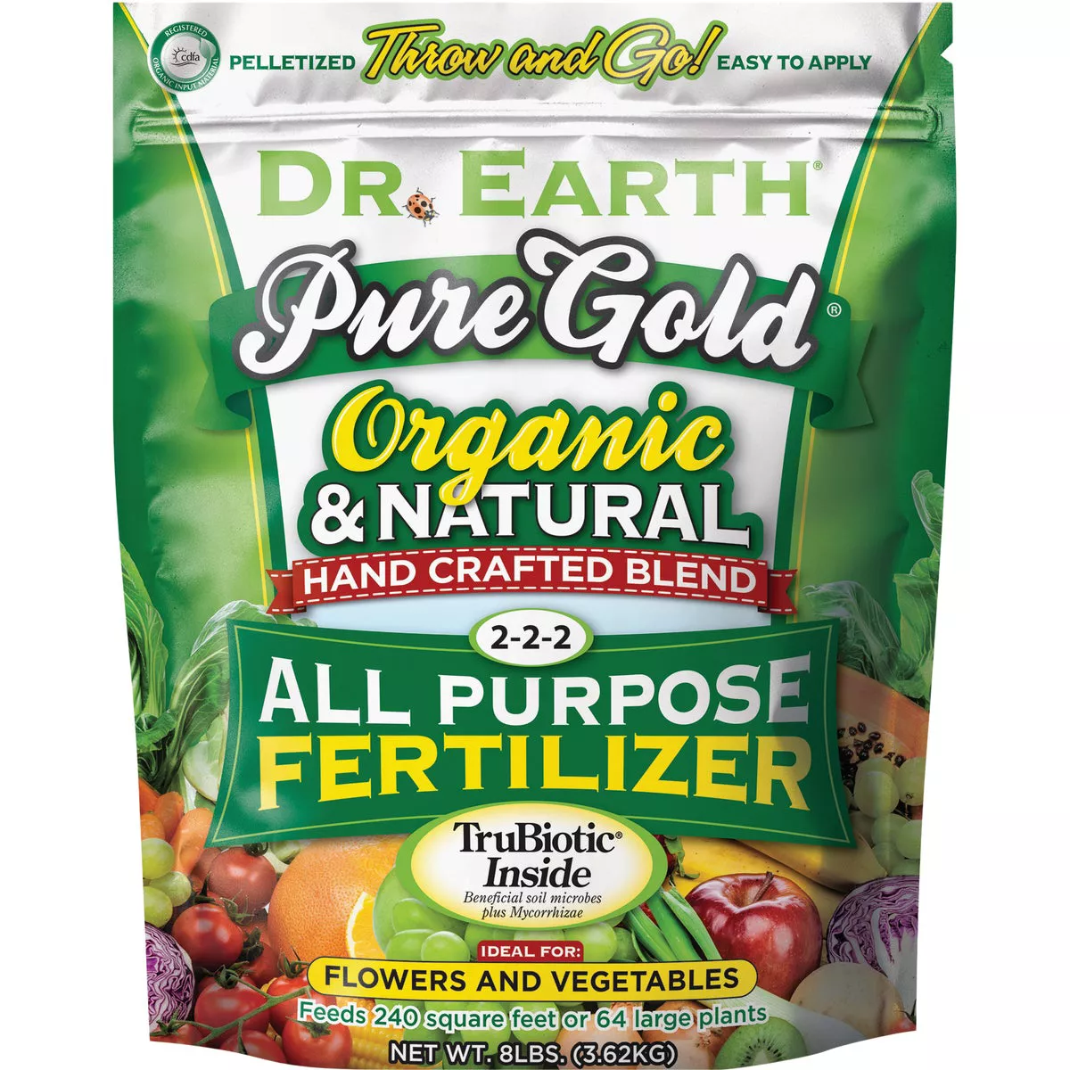 Dr. Earth Pure Gold 8 Lb. 2-2-2 All Purpose Pelletized Organic Fertilizer