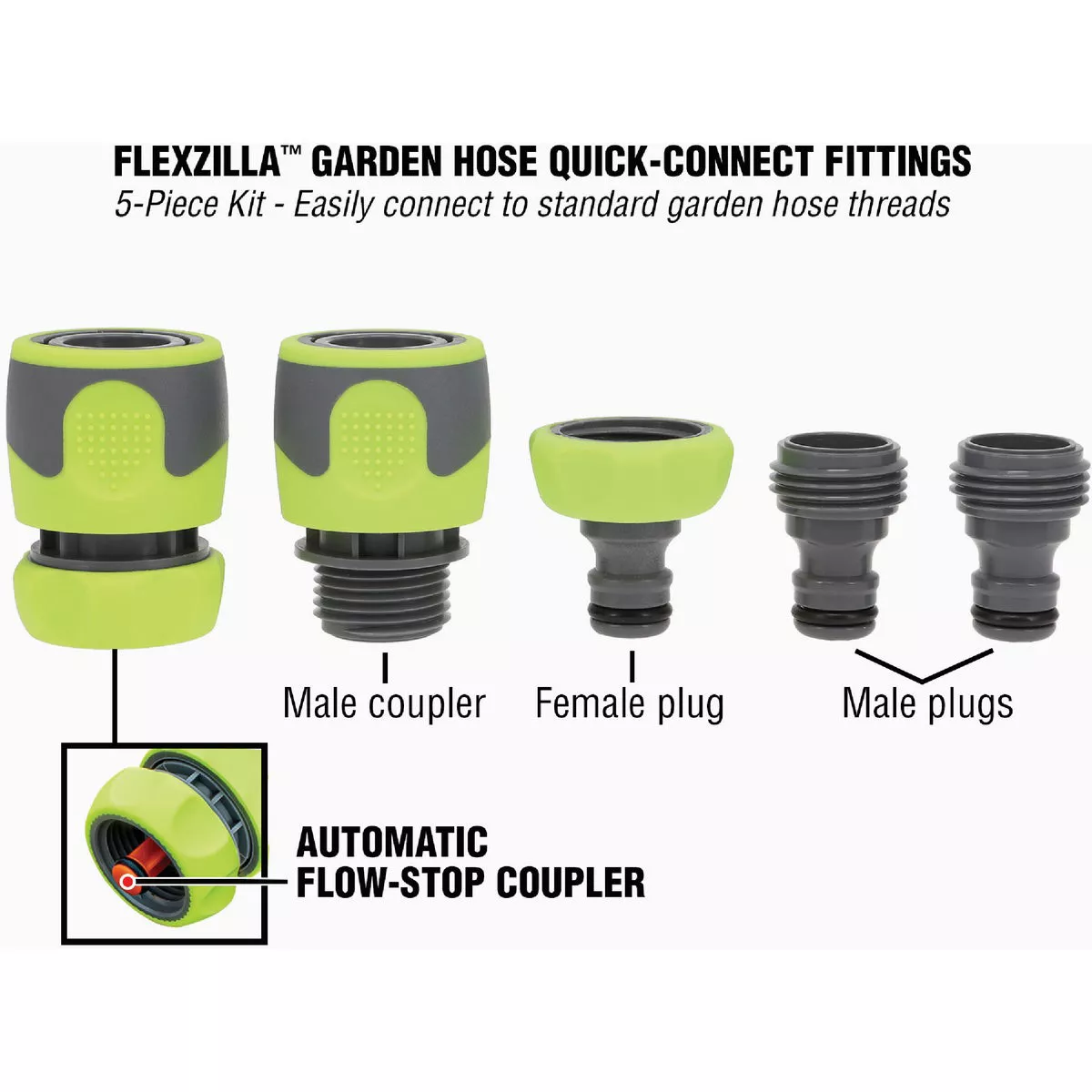 Flexzilla Standard Garden Hose Quick-Connect Coupler & Plug Kit, ZillaGreen (5-Piece) - photo 4