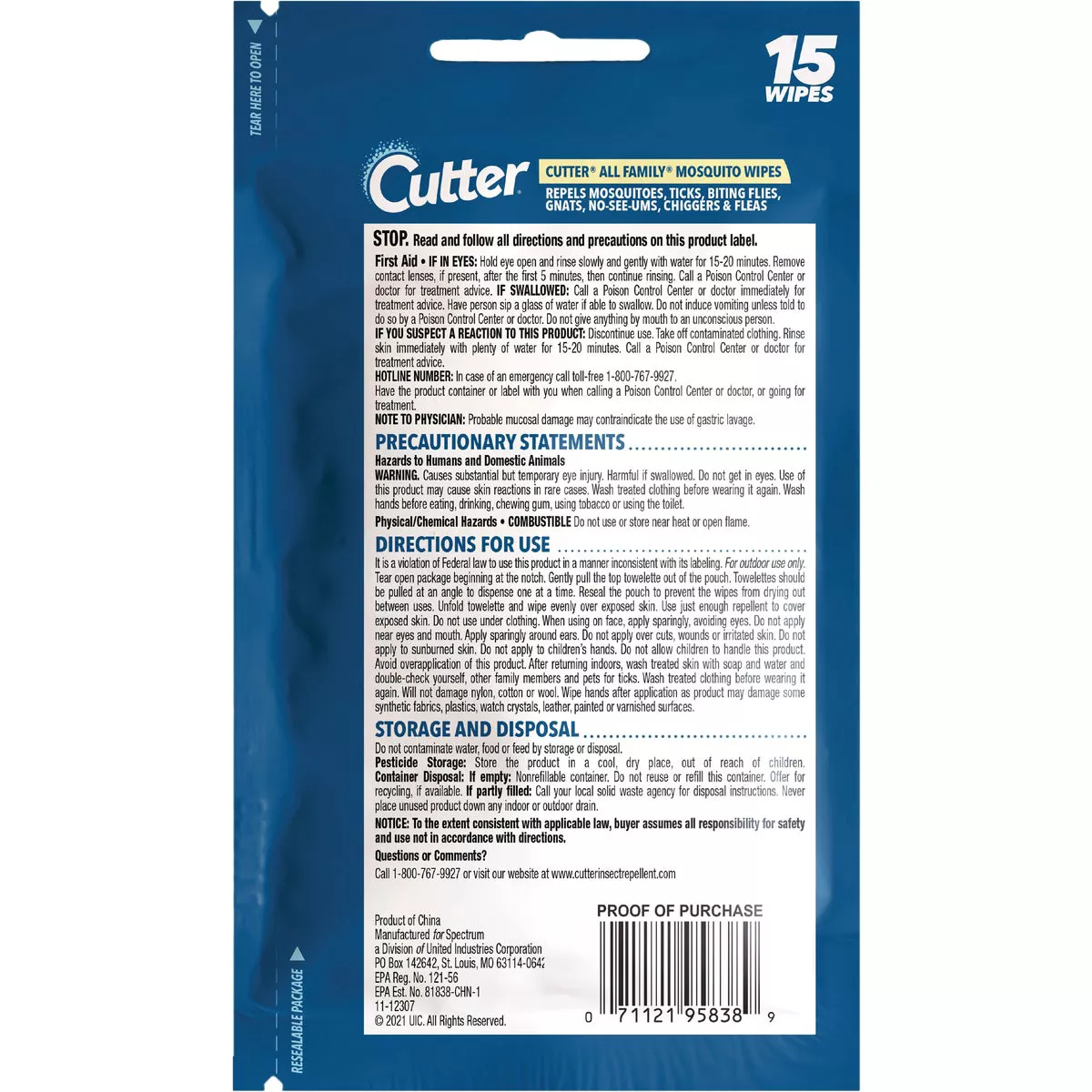 Cutter All Family Mosquito Wipes (15-Pack) - photo 2