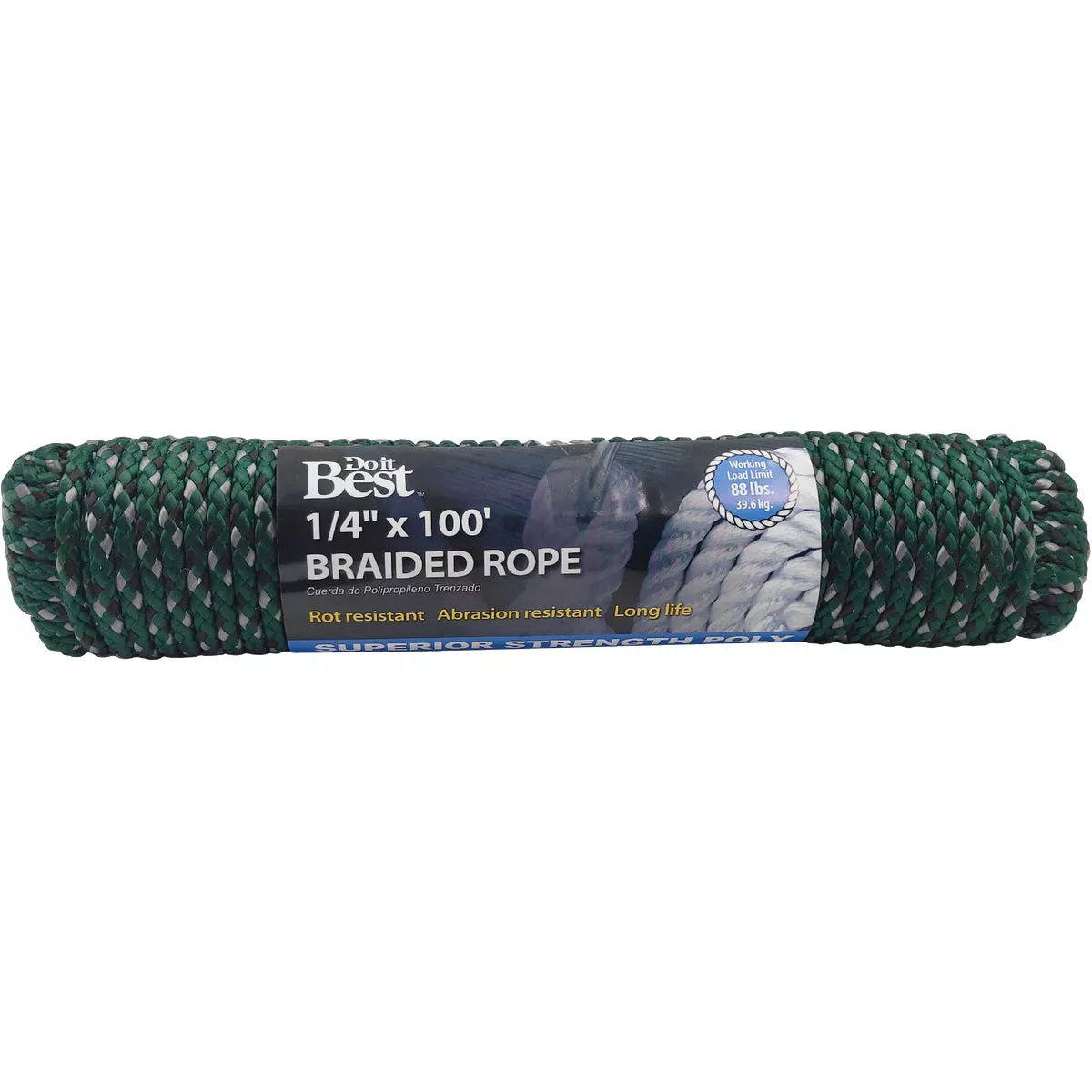 Do it Best 1/4 In. x 100 Ft. Green Double Braided Polypropylene Packaged Rope