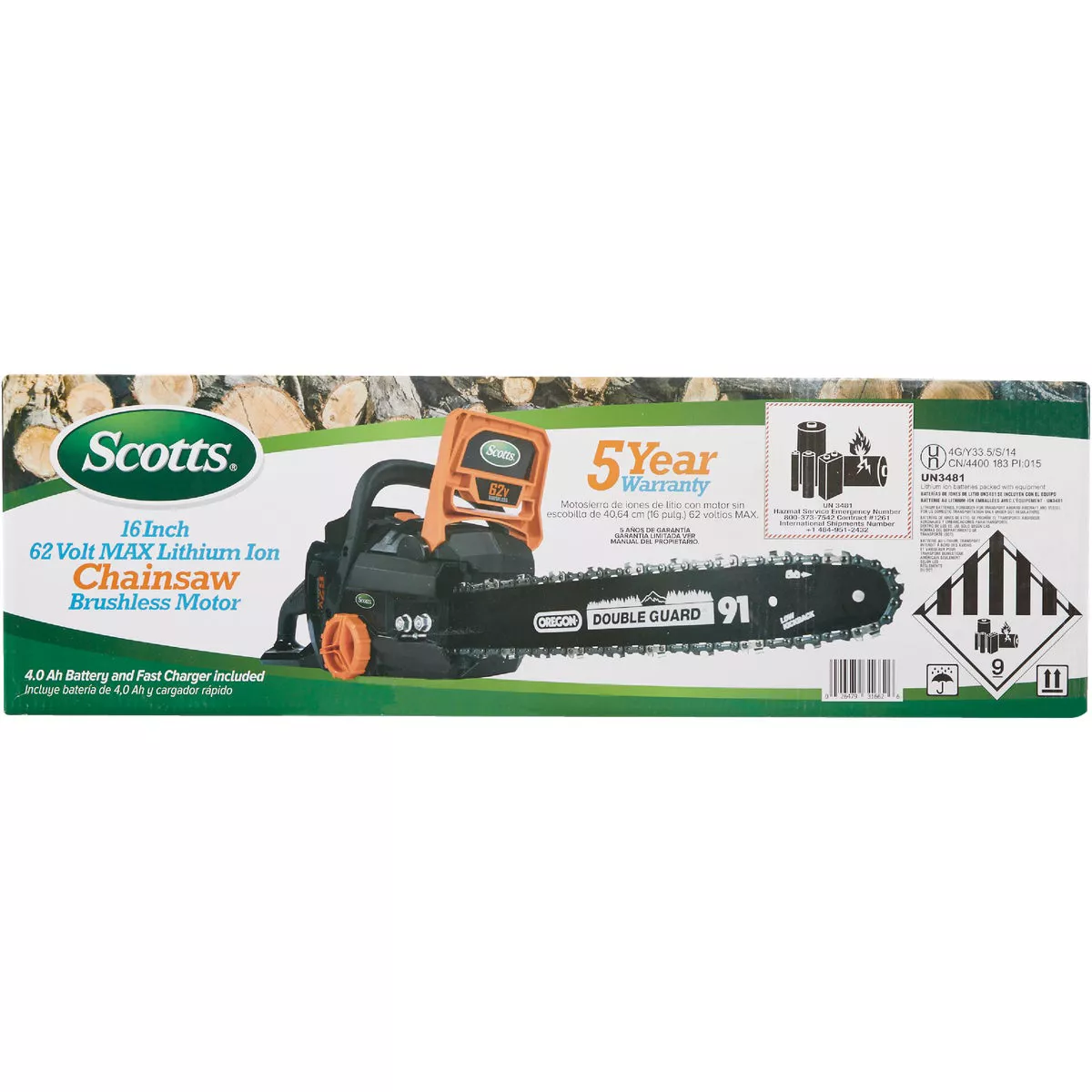 Scotts 16 In. 62 Volt Lithium Ion Cordless Chainsaw - photo 2