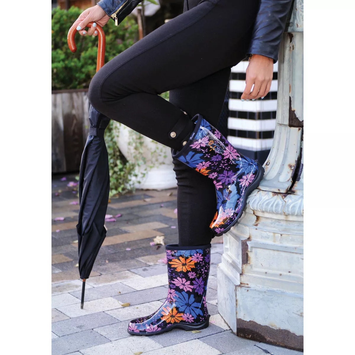 Sloggers Women's Size 7 Black w/Flowers Rain & Garden Rubber Boot - photo 2