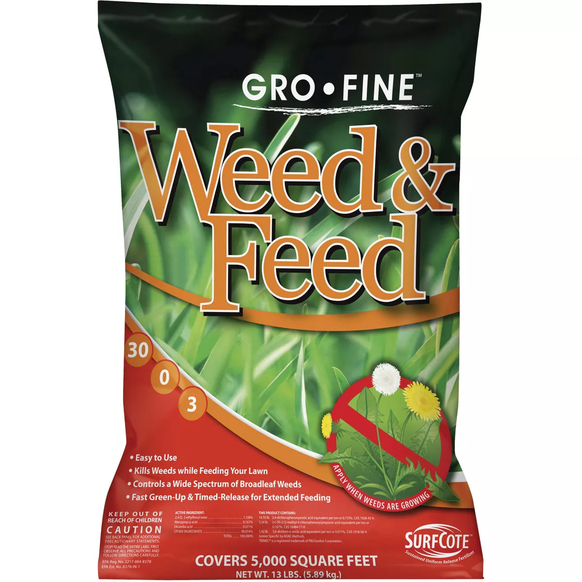 Gro-Fine Weed & Feed 13 Lb. 5000 Sq. Ft. 30-0-3 Lawn Fertilizer with Weed Killer - photo 2