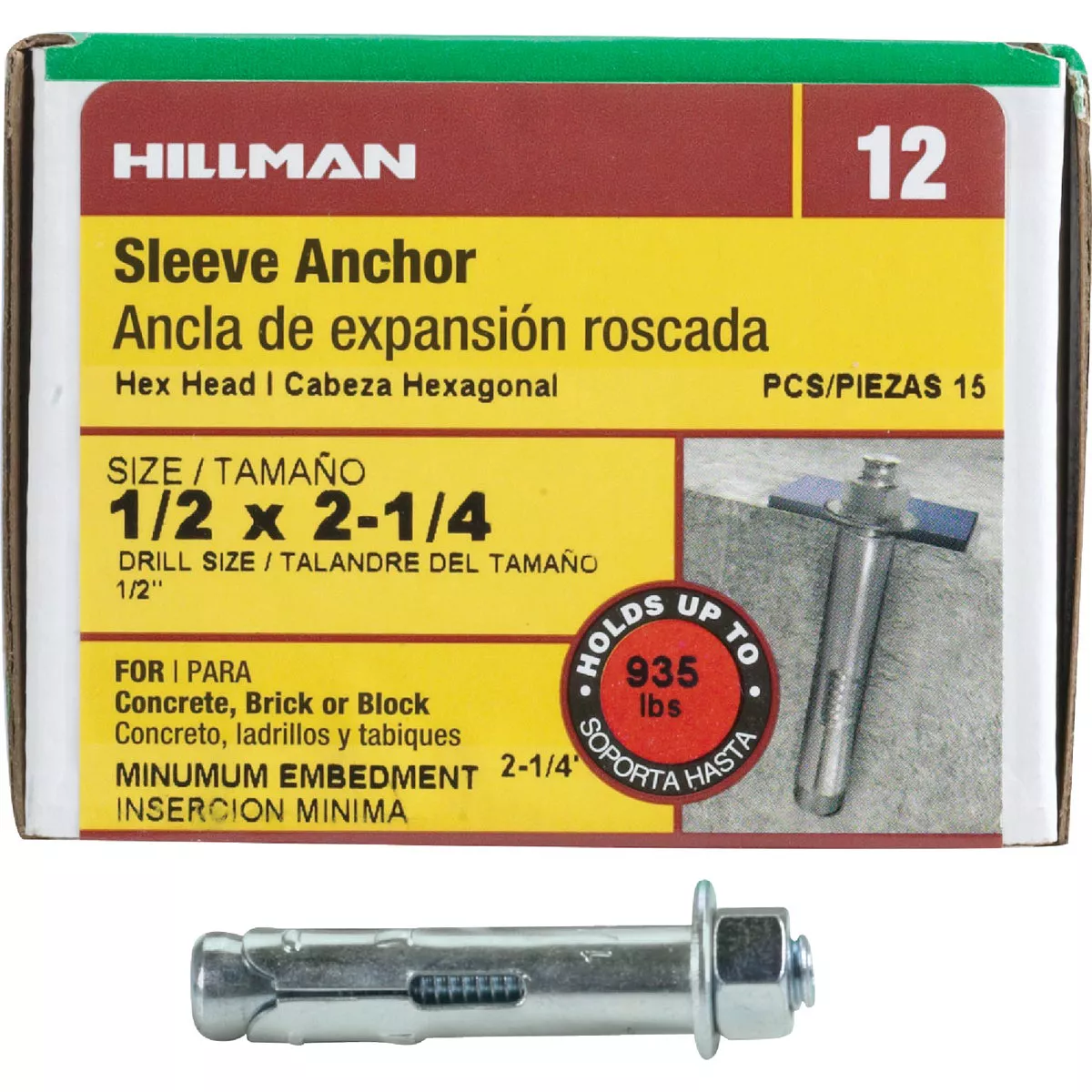 Hillman 1/2 In. x 3 In. Hex Head Sleeve Anchor (12-Count) - photo 2