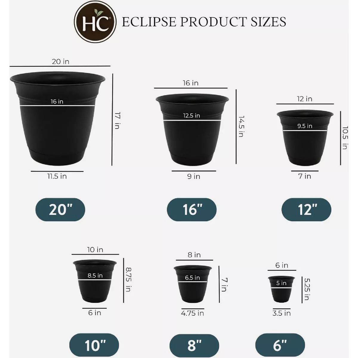 HC Companies Eclipse 10 In. Black Planter with Saucer - photo 4