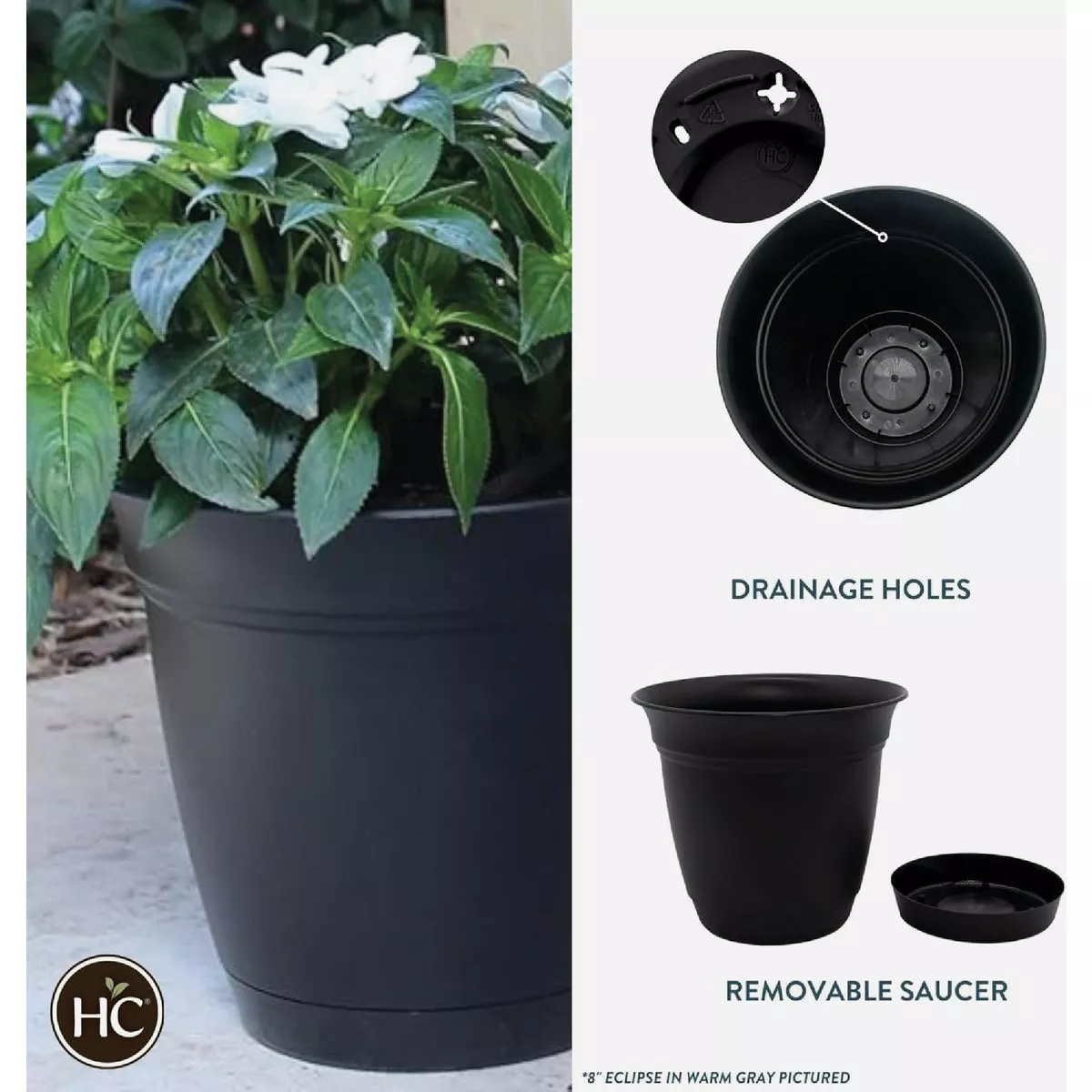 HC Companies Eclipse 10 In. Black Planter with Saucer - photo 2