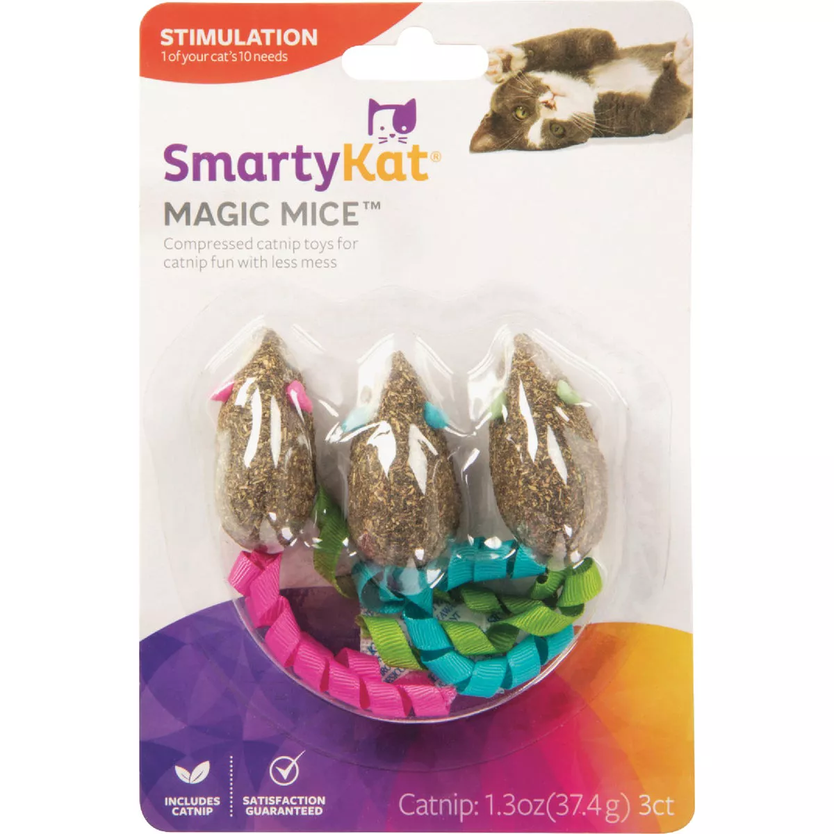 SmartyKat Magic Mice Compressed Catnip and Ribbon Cat Toy (3-Pack)