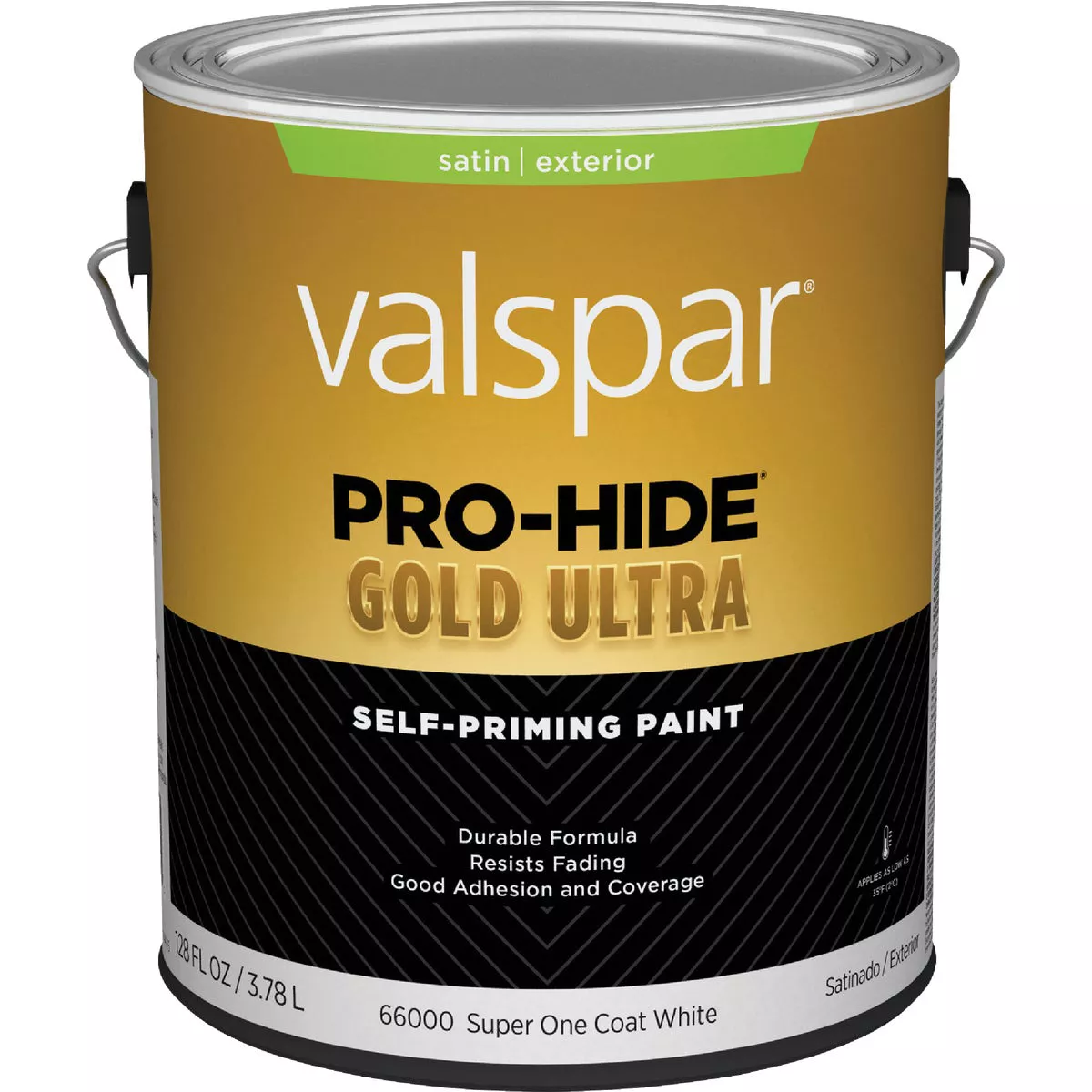 Valspar Pro-Hide Gold Ultra Latex Satin Exterior House Paint, Super One-Coat White, 1 Gal.