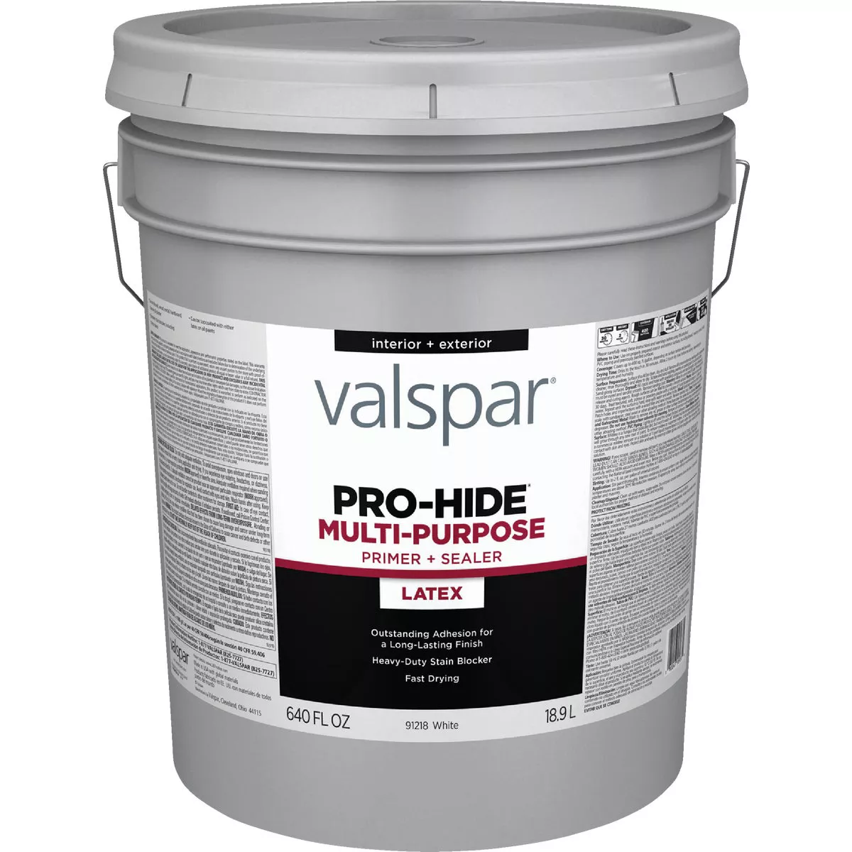 Valspar Pro-Hide Waterborne Interior/Exterior Multi-Purpose Primer, White, 5 Gal.
