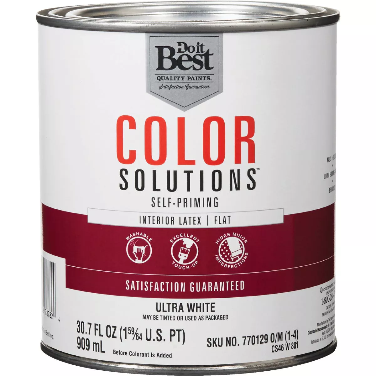 Do it Best Color Solutions Latex Self-Priming Flat Interior Wall Paint, Ultra White, 1 Qt.