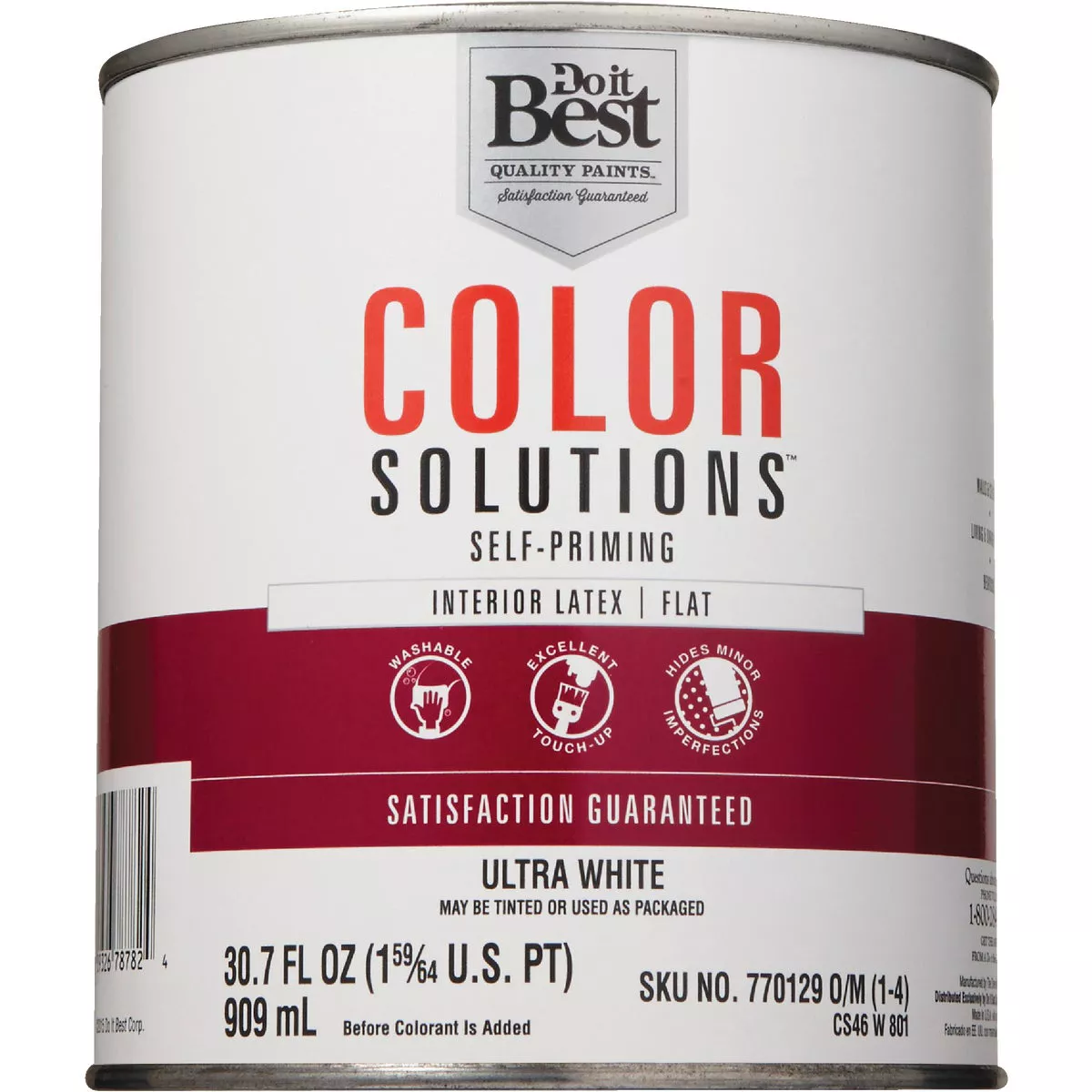 Do it Best Color Solutions Latex Self-Priming Flat Interior Wall Paint, Ultra White, 1 Qt. - photo 2