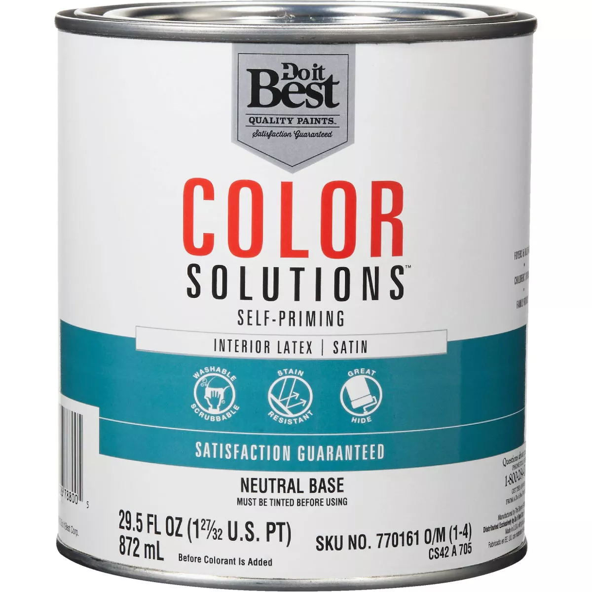 Do it Best Color Solutions Latex Self-Priming Satin Interior Wall Paint, Neutral Base, 1 Qt.