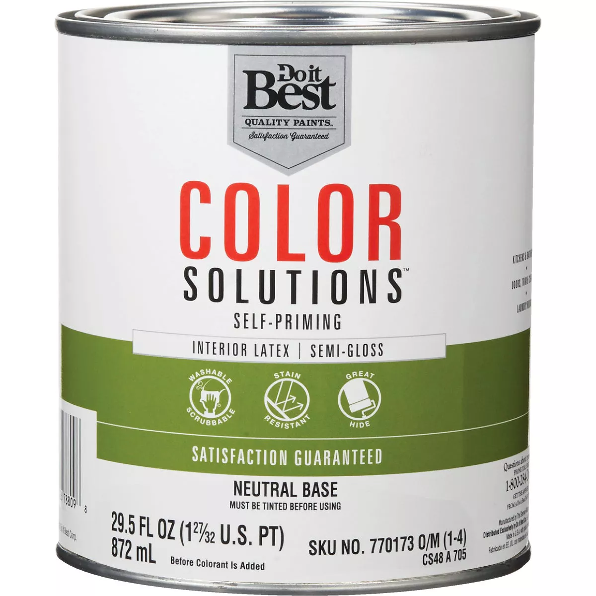 Do it Best Color Solutions Latex Self-Priming Semi-Gloss Interior Wall Paint, Neutral Base, 1 Qt.