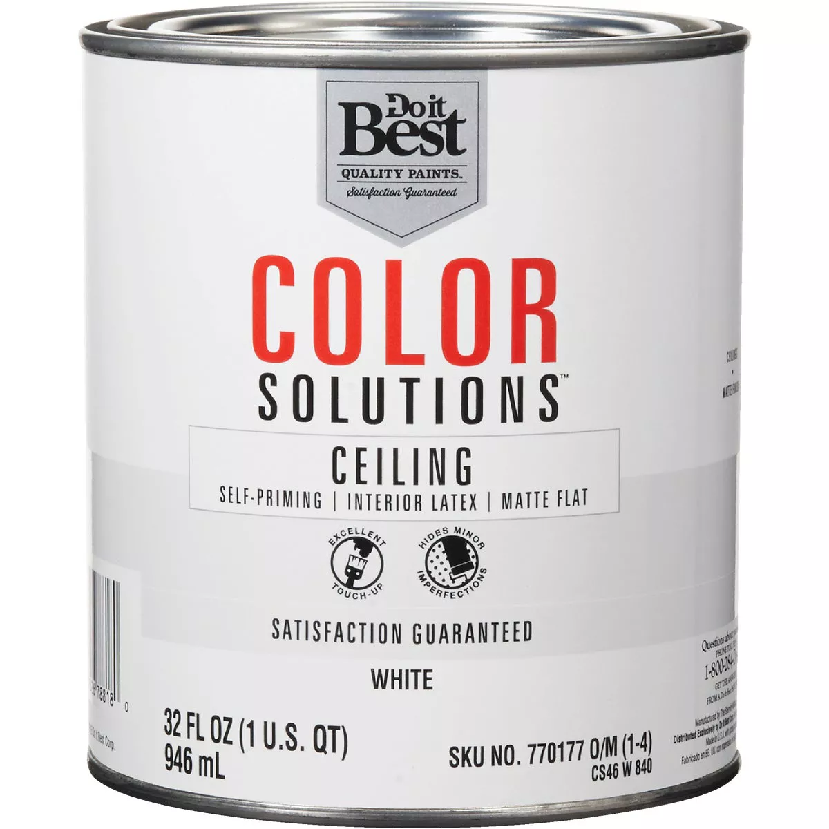 Do it Best Color Solutions Latex Self-Priming Flat Ceiling Paint, White, 1 Qt.