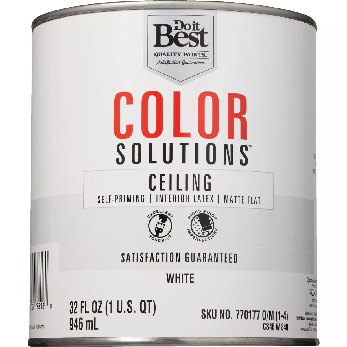 Do it Best Color Solutions Latex Self-Priming Flat Ceiling Paint, White, 1 Qt. - photo 2
