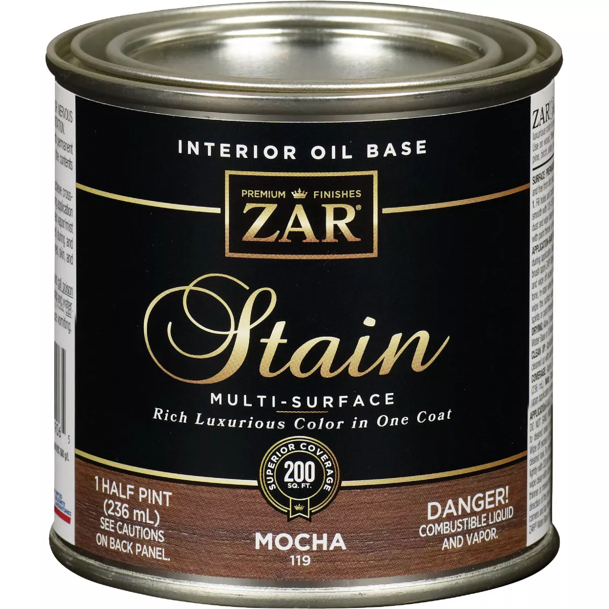 ZAR Oil-Based Wood Stain, Mocha, 1/2 Pt.