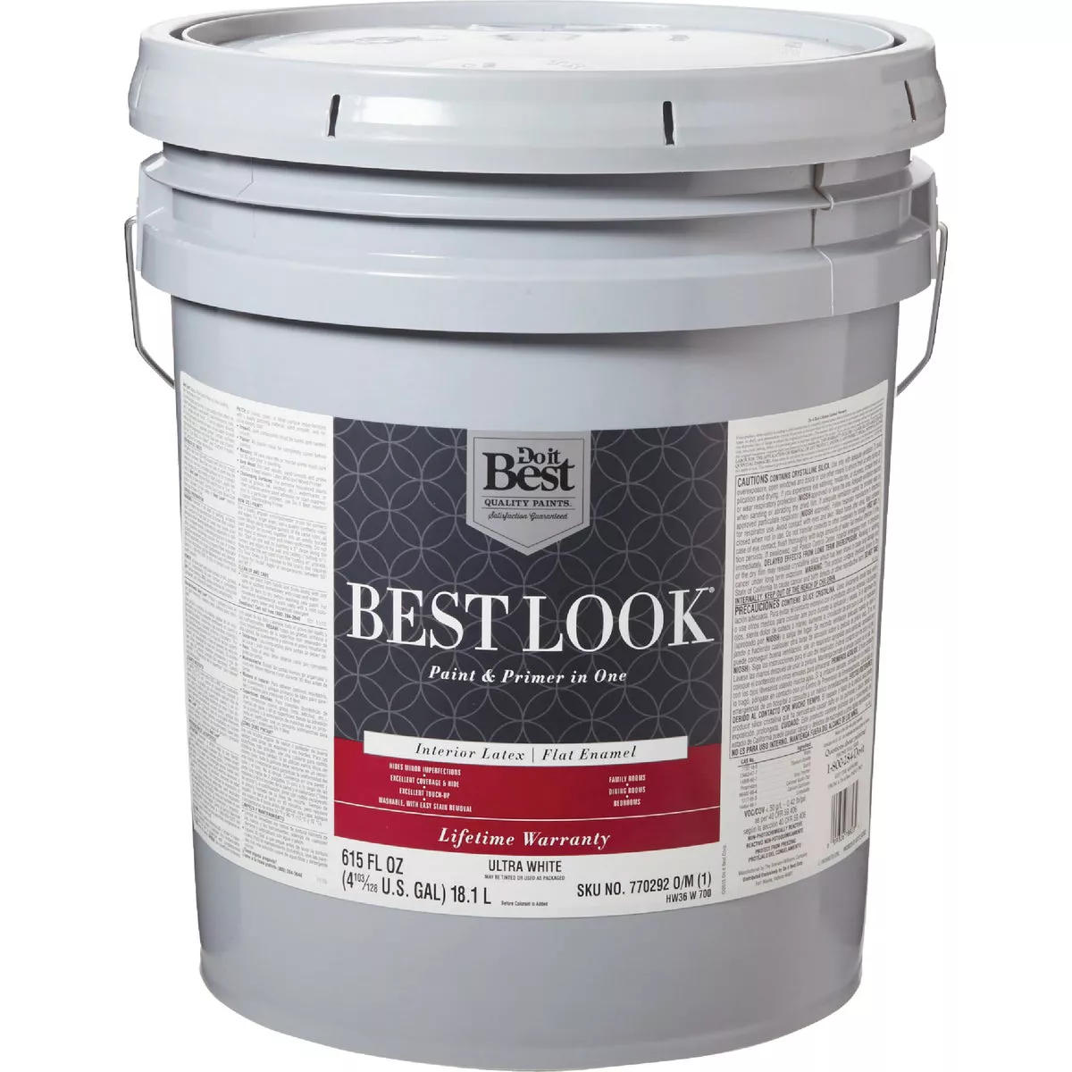 Best Look Latex Premium Paint & Primer In One Flat Enamel Interior Wall Paint, Ultra White, 5 Gal.