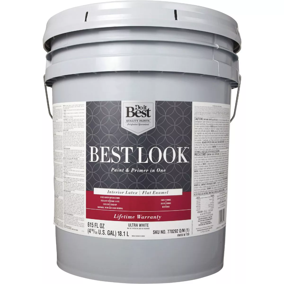 Best Look Latex Premium Paint & Primer In One Flat Enamel Interior Wall Paint, Ultra White, 5 Gal. - photo 2