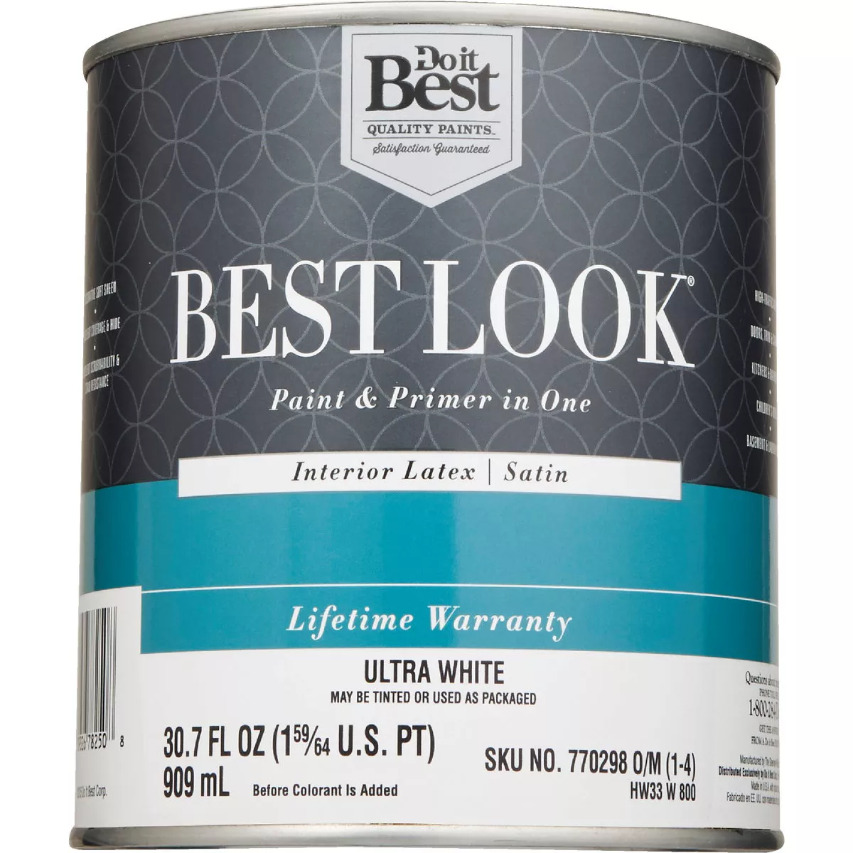 Best Look Latex Premium Paint & Primer In One Satin Interior Wall Paint, Ultra White, 1 Qt. - photo 2