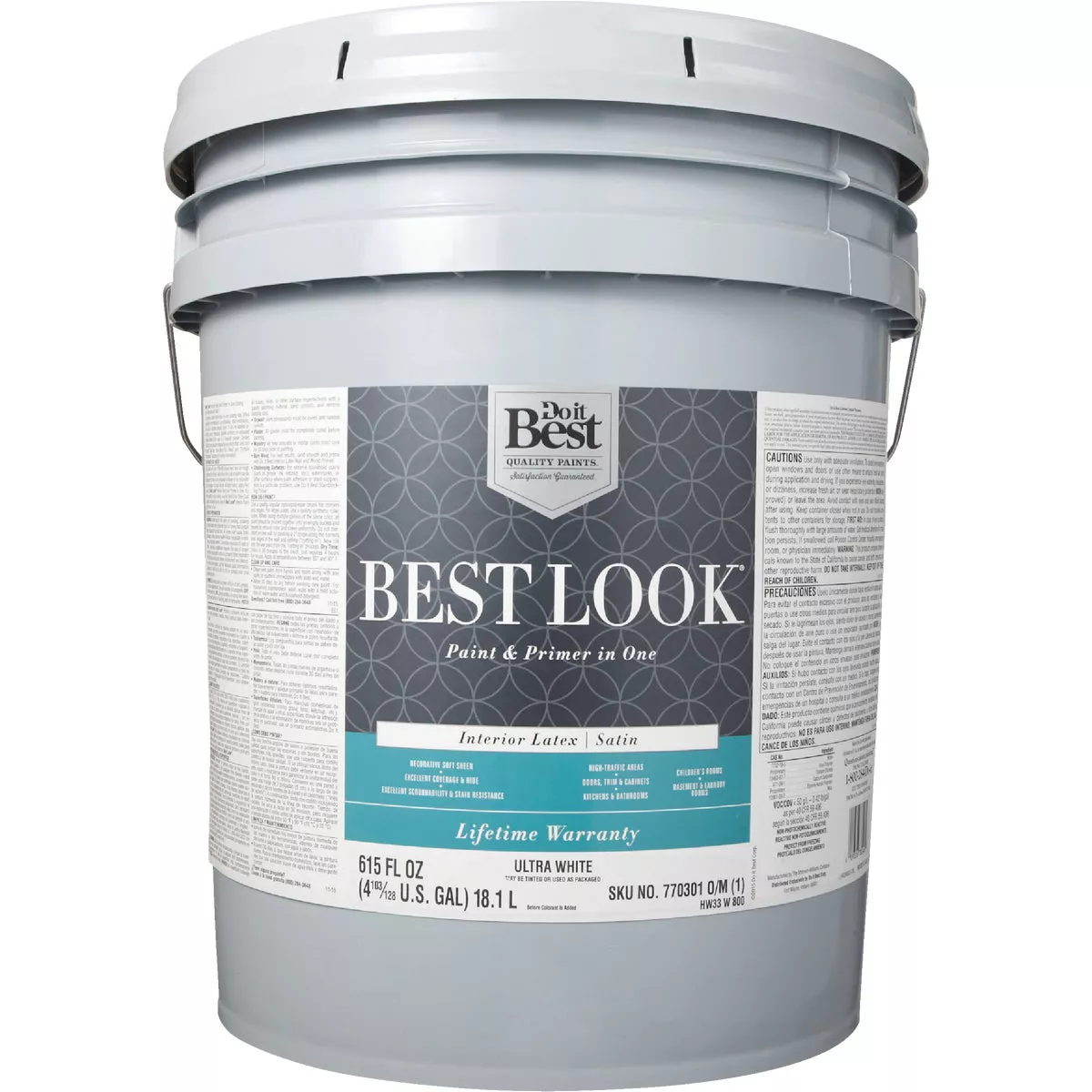 Best Look Latex Premium Paint & Primer In One Satin Interior Wall Paint, Ultra White, 5 Gal. - photo 2