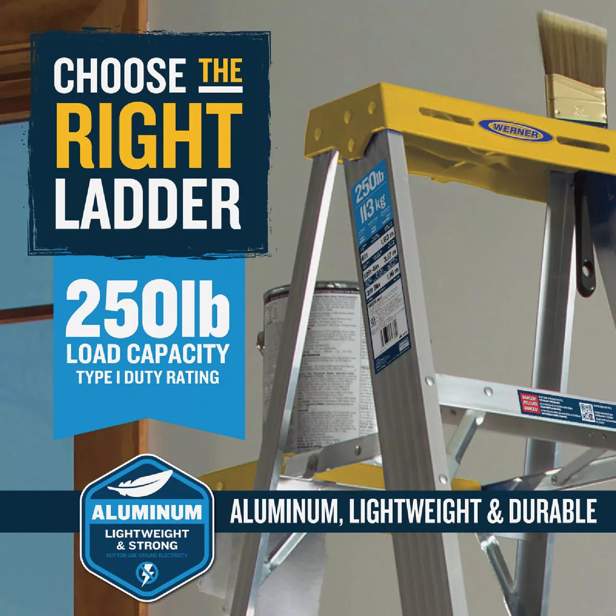 Werner 6 Ft. Aluminum Step Ladder with 250 Lb. Load Capacity Type I Ladder Rating - photo 4