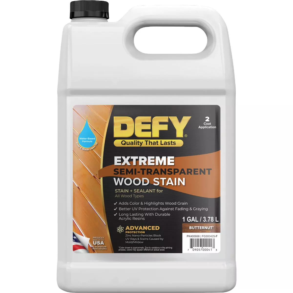 DEFY Extreme Semi-Transparent Exterior Wood Stain, Butternut, 1 Gal. Bottle