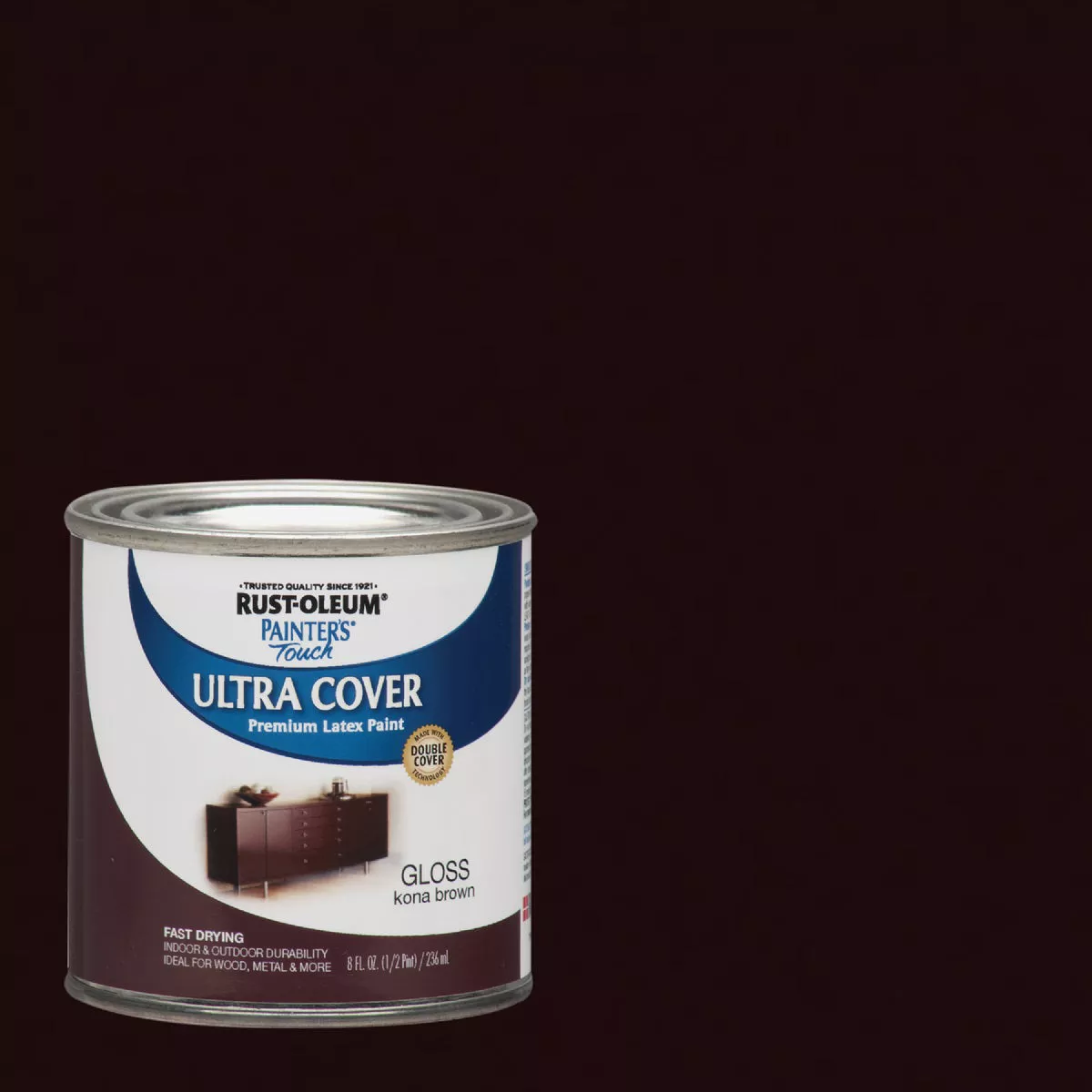 Rust-Oleum Painter's Touch 2X Ultra Cover Premium Latex Paint, Gloss Kona Brown, 1/2 Pt.