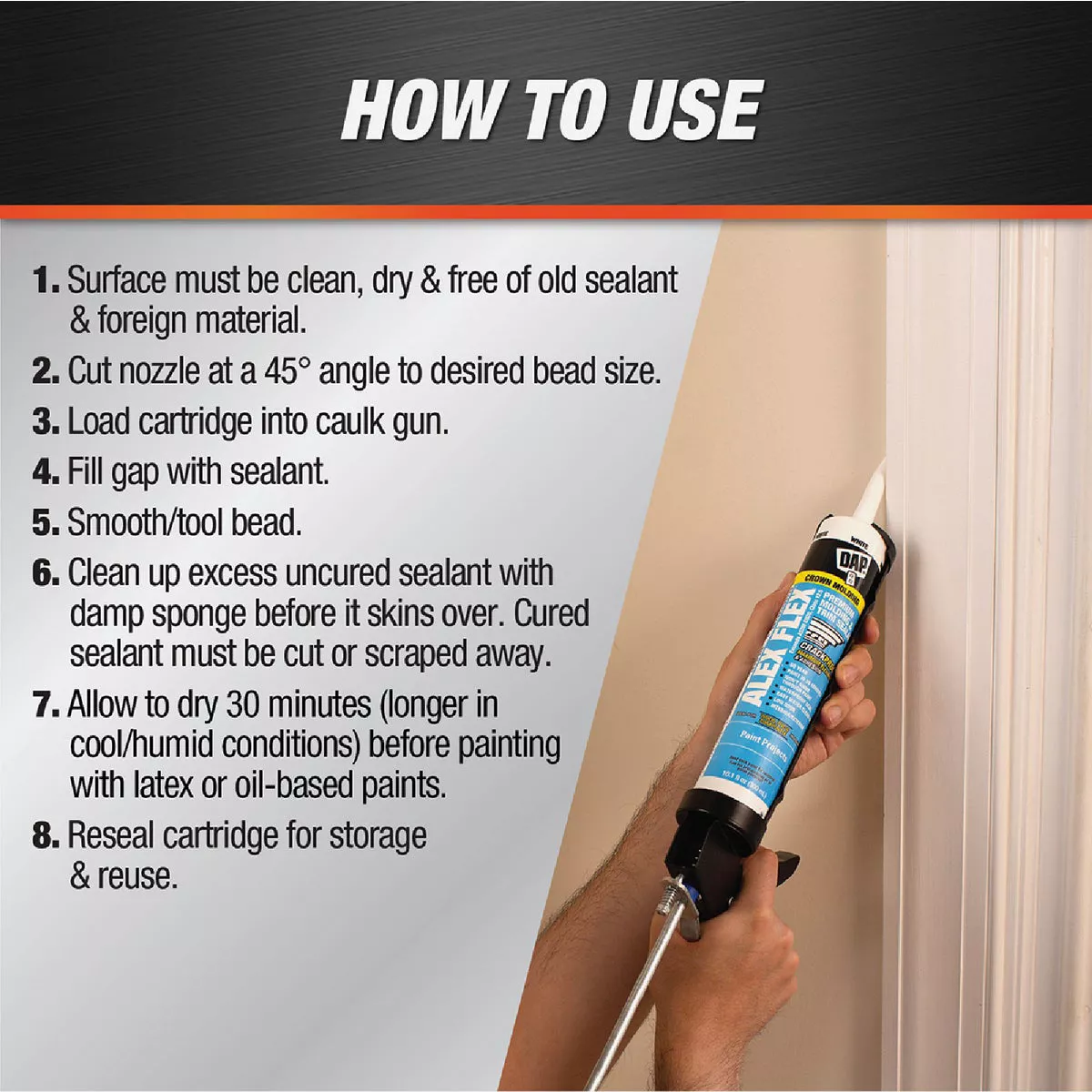 Dap Alex Flex 10.1 Oz. Premium Molding & Trim Acrylic Latex Siliconized Sealant, White - photo 5