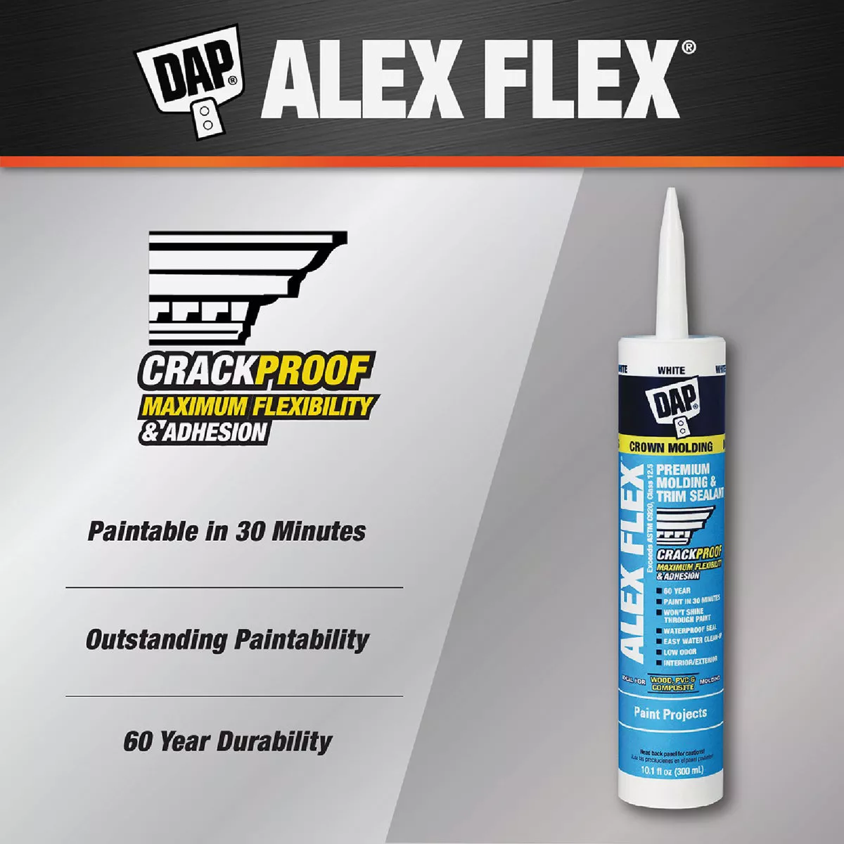 Dap Alex Flex 10.1 Oz. Premium Molding & Trim Acrylic Latex Siliconized Sealant, White - photo 7