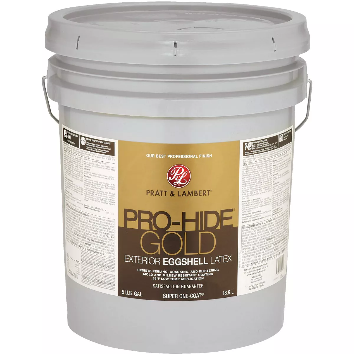 Pratt & Lambert Pro-Hide Gold Latex Eggshell Exterior House Paint, Base 2, 5 Gal.