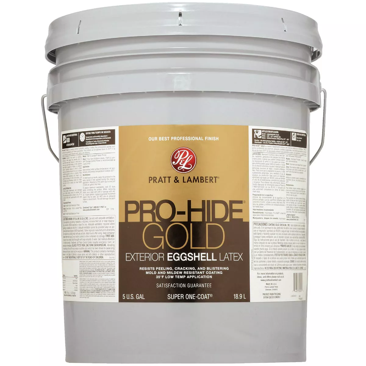 Pratt & Lambert Pro-Hide Gold Latex Eggshell Exterior House Paint, Base 2, 5 Gal. - photo 2