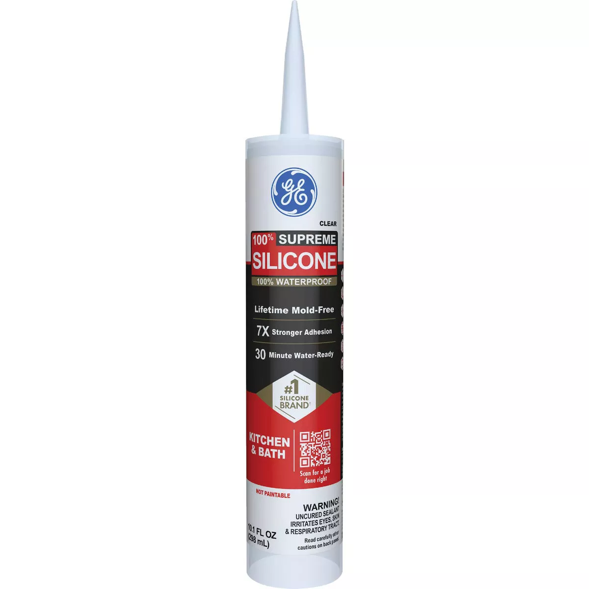 GE Supreme Silicone Kitchen & Bath Sealant, Clear, 10.1 Oz. Cartridge
