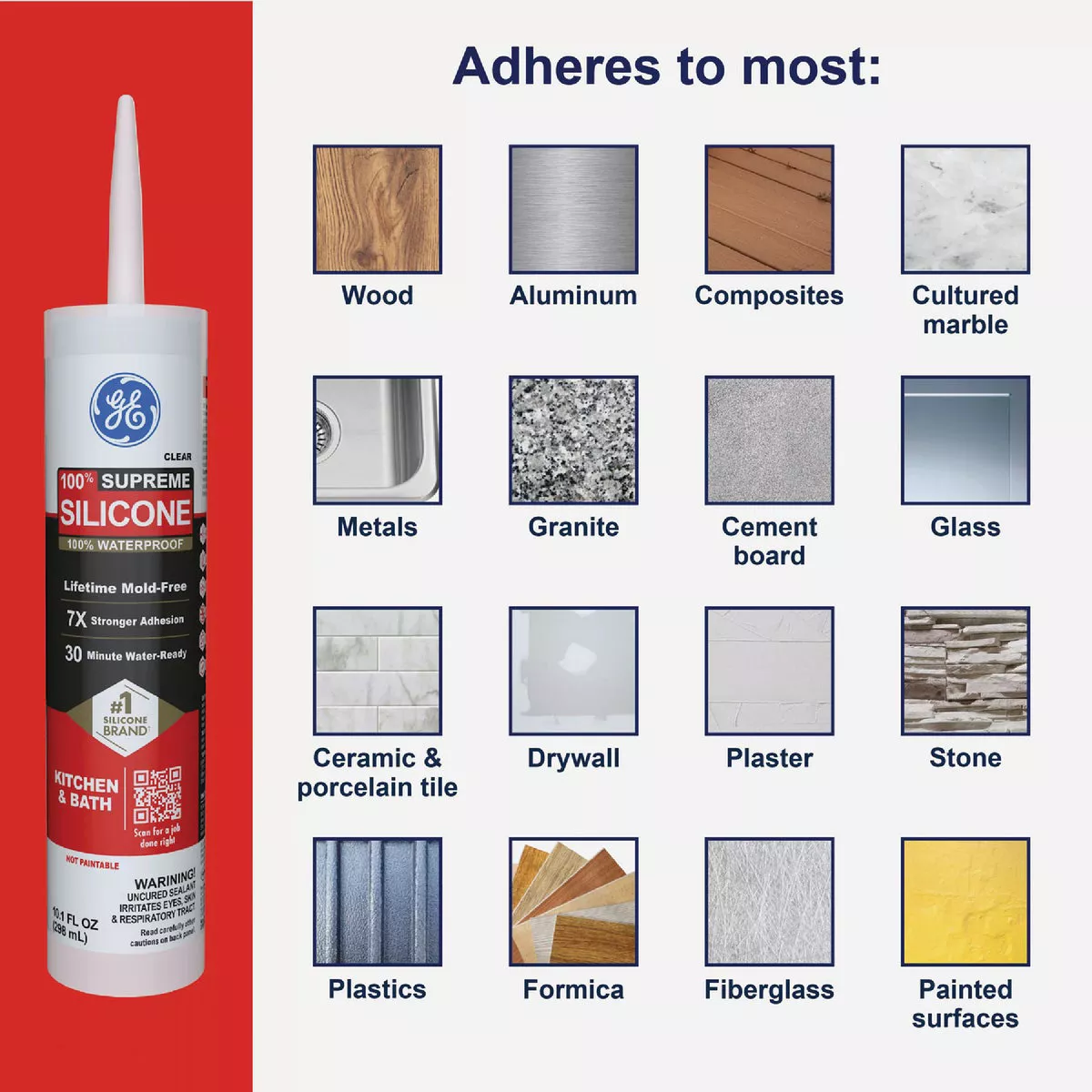 GE Supreme Silicone Kitchen & Bath Sealant, Clear, 10.1 Oz. Cartridge - photo 6