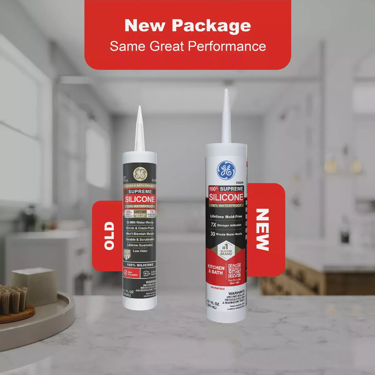 GE Supreme Silicone Kitchen & Bath Sealant, Clear, 10.1 Oz. Cartridge - photo 2